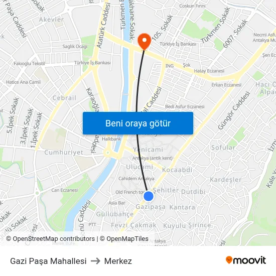 Gazi Paşa Mahallesi to Merkez map