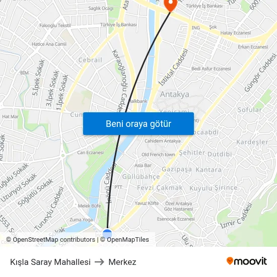 Kışla Saray Mahallesi to Merkez map