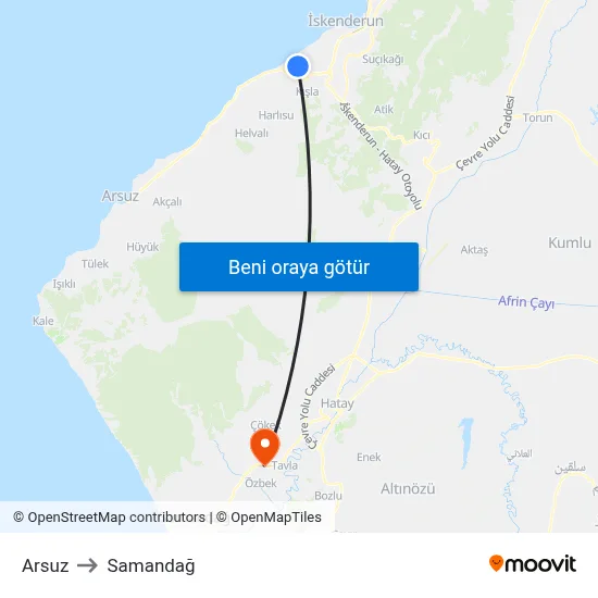 Arsuz to Samandağ map