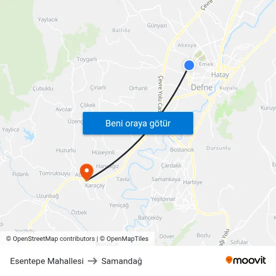 Esentepe Mahallesi to Samandağ map