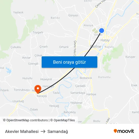 Akevler Mahallesi to Samandağ map