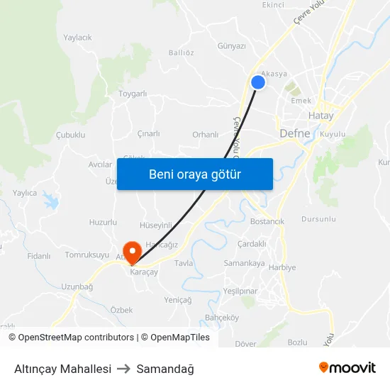 Altınçay Mahallesi to Samandağ map