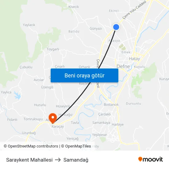 Saraykent Mahallesi to Samandağ map