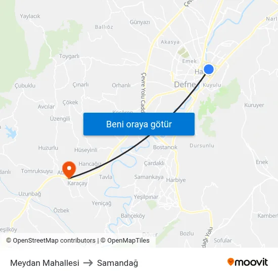 Meydan Mahallesi to Samandağ map