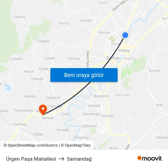 Ürgen Paşa Mahallesi to Samandağ map