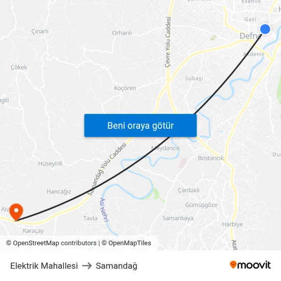 Elektrik Mahallesi to Samandağ map