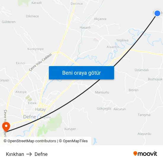 Kırıkhan to Defne map