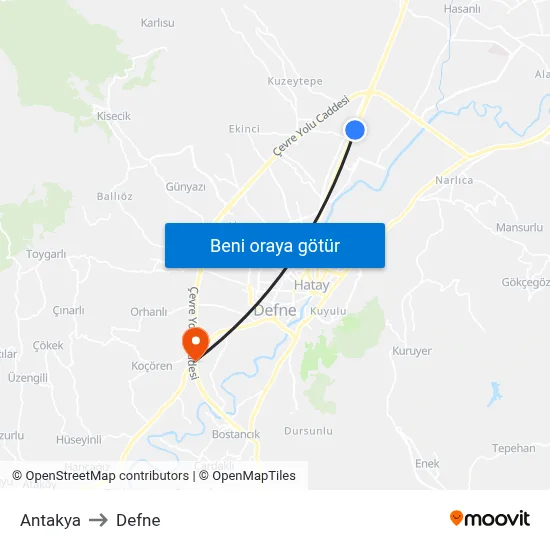 Antakya to Defne map