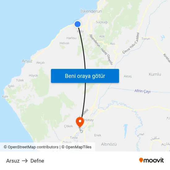 Arsuz to Defne map