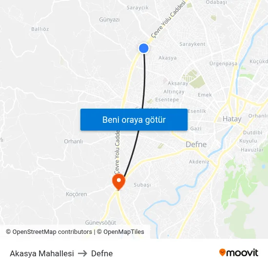 Akasya Mahallesi to Defne map