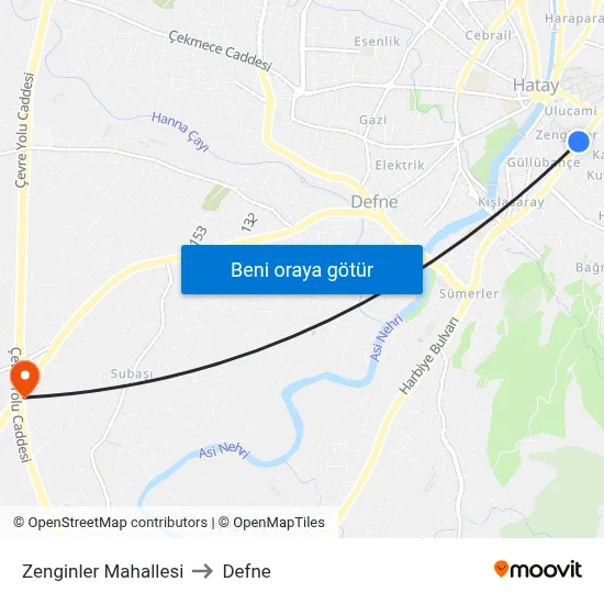Zenginler Mahallesi to Defne map