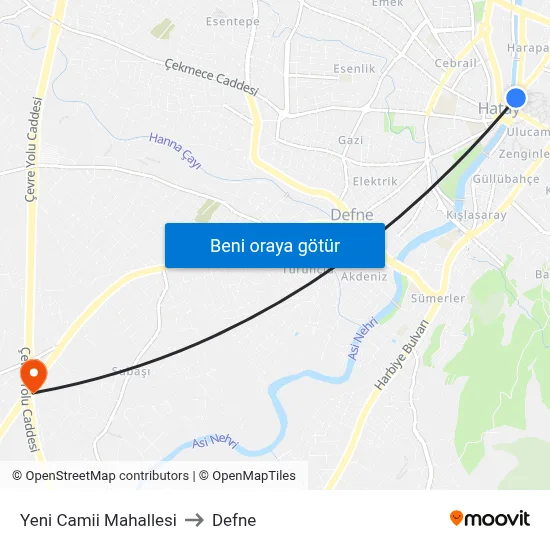 Yeni Camii Mahallesi to Defne map