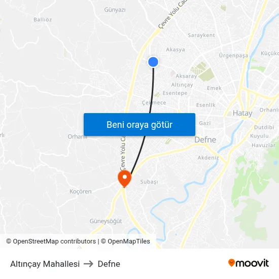 Altınçay Mahallesi to Defne map