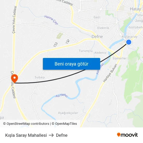 Kışla Saray Mahallesi to Defne map