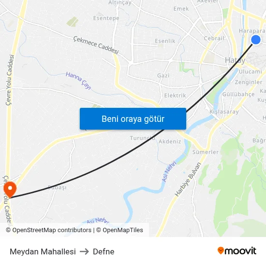 Meydan Mahallesi to Defne map
