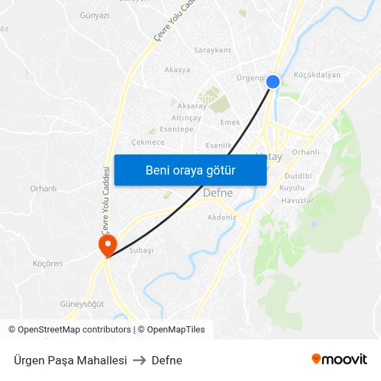 Ürgen Paşa Mahallesi to Defne map