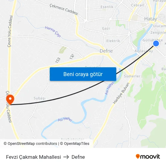 Fevzi Çakmak Mahallesi to Defne map
