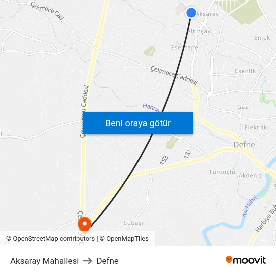 Aksaray Mahallesi to Defne map