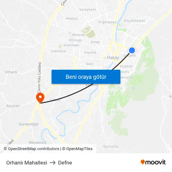 Orhanlı Mahallesi to Defne map