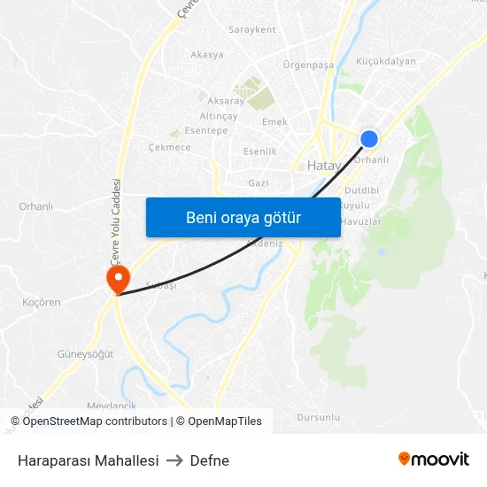 Haraparası Mahallesi to Defne map