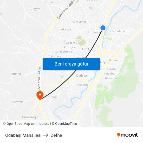 Odabaşı Mahallesi to Defne map