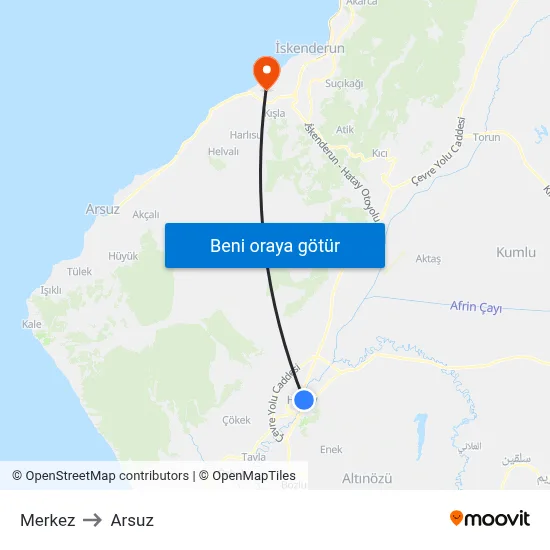 Merkez to Arsuz map