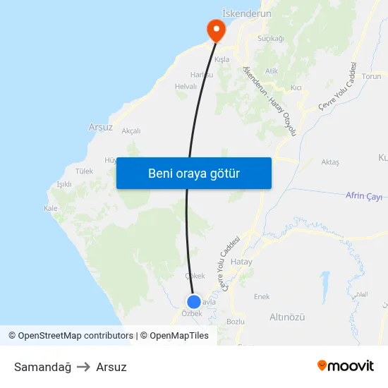 Samandağ to Arsuz map