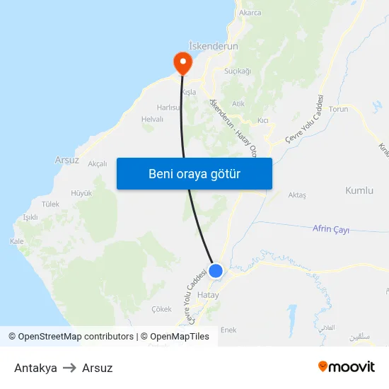 Antakya to Arsuz map