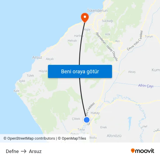 Defne to Arsuz map