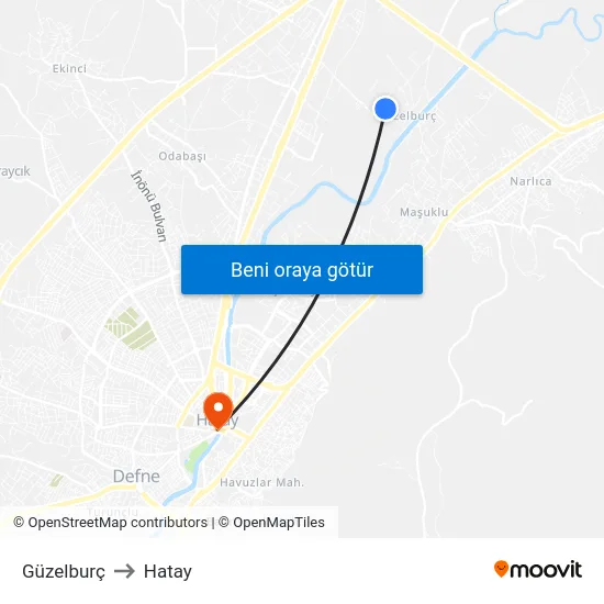 Güzelburç to Hatay map