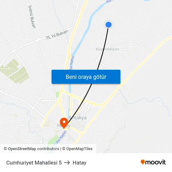 Cumhuriyet Mahallesi 5 to Hatay map