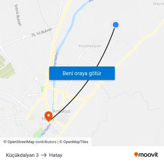 Küçükdalyan 3 to Hatay map