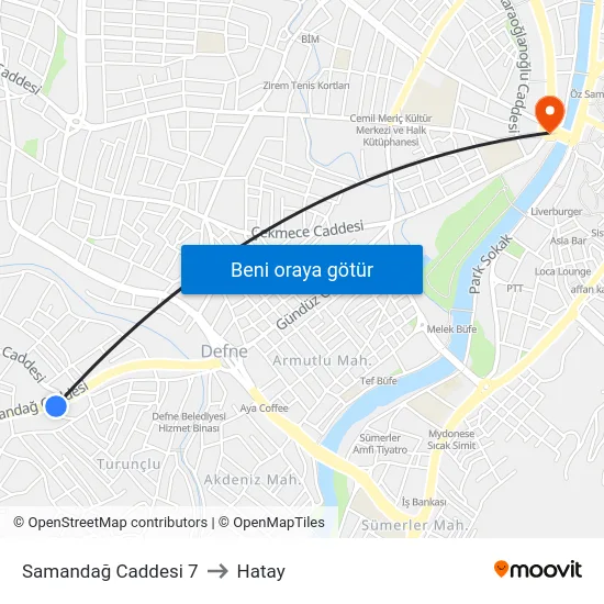 Samandağ Caddesi 7 to Hatay map