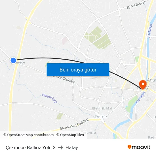 Çekmece Ballıöz Yolu 3 to Hatay map