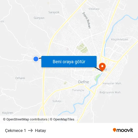 Çekmece 1 to Hatay map