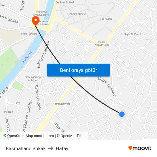 Basmahane Sokak to Hatay map