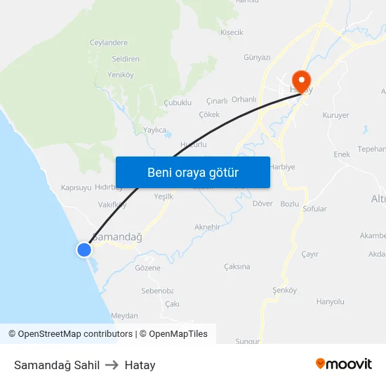 Samandağ Sahil to Hatay map