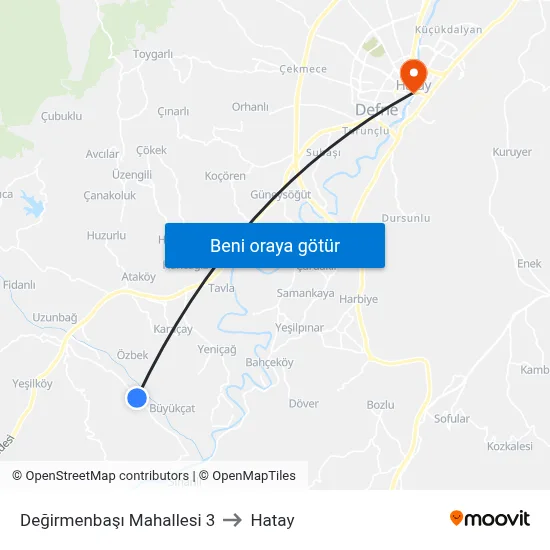 Değirmenbaşı Mahallesi 3 to Hatay map