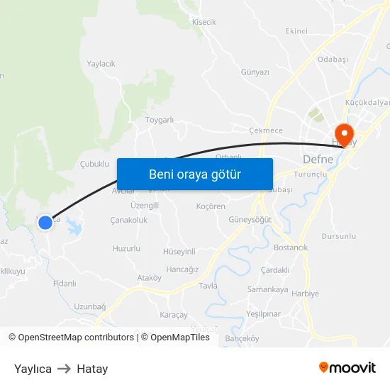 Yaylıca to Hatay map