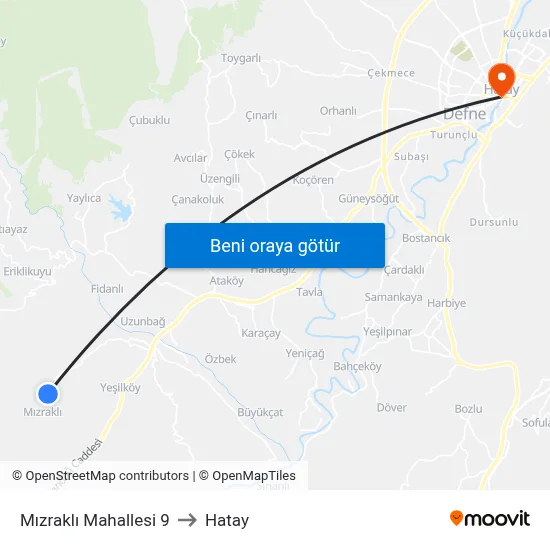 Mızraklı Mahallesi 9 to Hatay map
