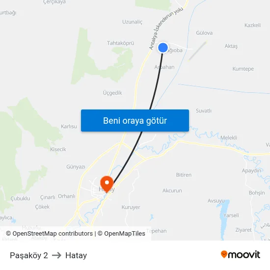 Paşaköy 2 to Hatay map