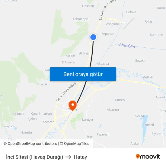 İnci Sitesi (Havaş Durağı) to Hatay map