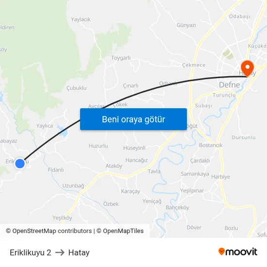 Eriklikuyu 2 to Hatay map