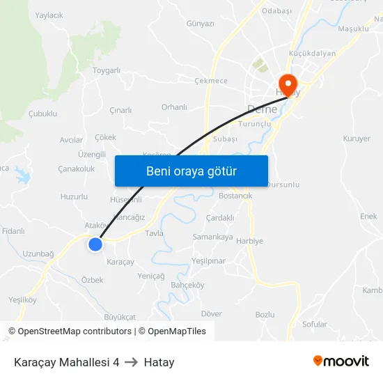 Karaçay Mahallesi 4 to Hatay map