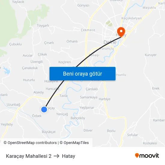 Karaçay Mahallesi 2 to Hatay map