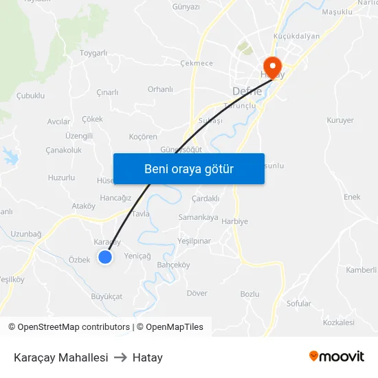 Karaçay Mahallesi to Hatay map