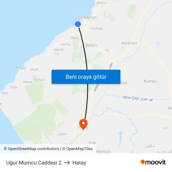 Uğur Mumcu Caddesi 2 to Hatay map