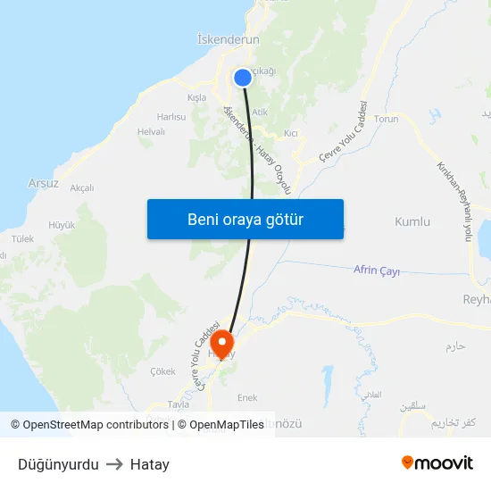 Düğünyurdu to Hatay map