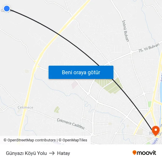 Günyazı Köyü Yolu to Hatay map