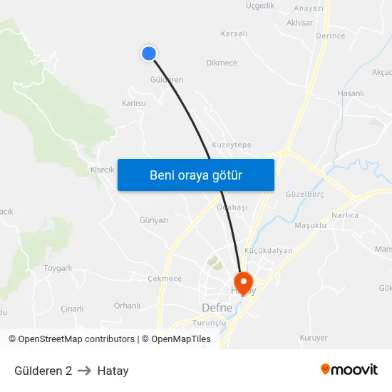 Gülderen 2 to Hatay map